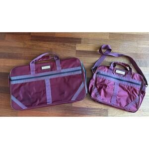 Vintage OSCAR DE LA RENTA 2 Piece Canvas Luggage & Duffle Set Burgundy Retro